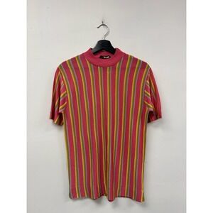 Vintage Europe Craft Sweater Mens Small Multicolor Stripe Mock Neck 80s